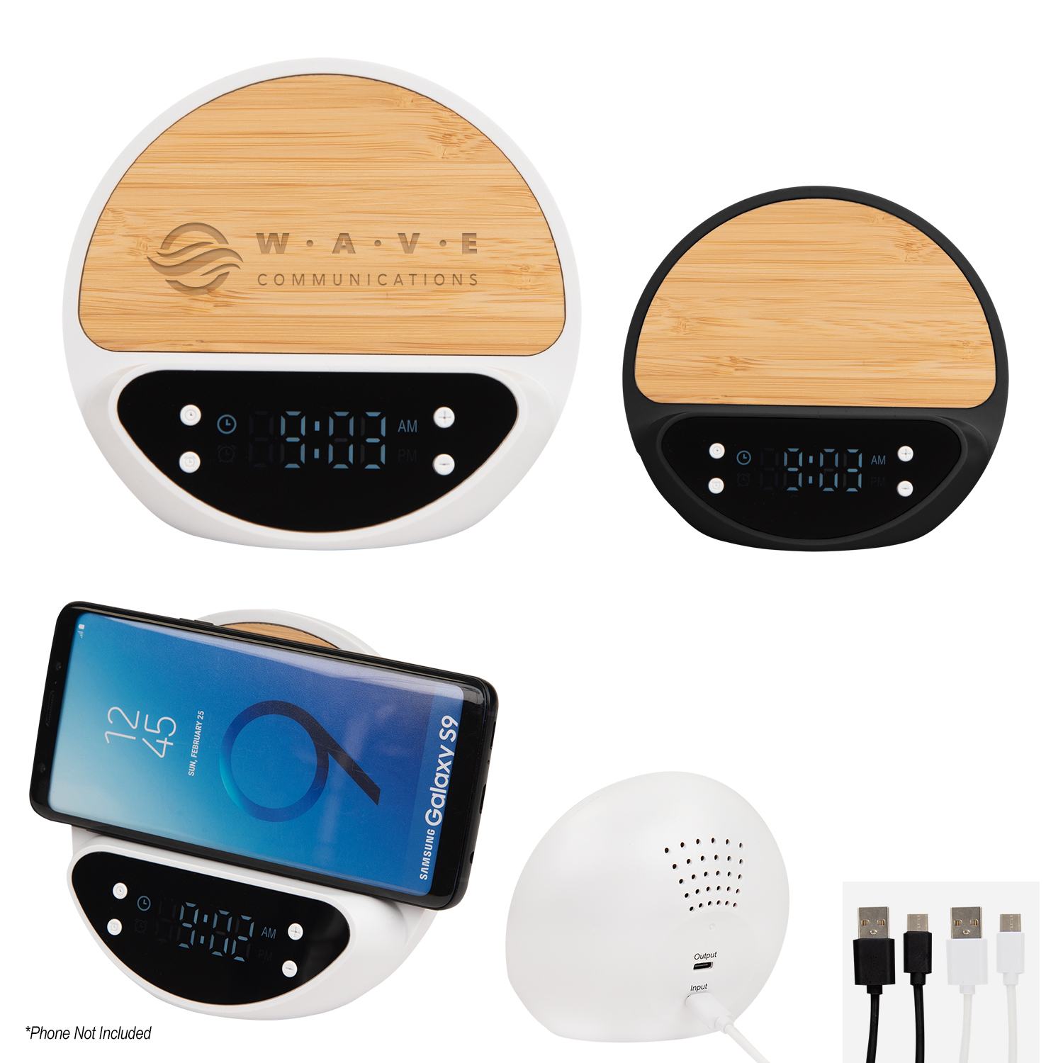 10W Bamboo Wireless Charger With Digital Clock-HIT