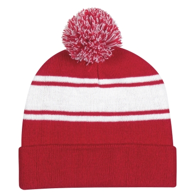 #1097 Two-Tone Knit Pom Beanie With Cuff - Hit Promotional Products