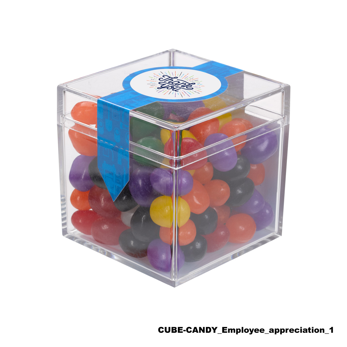 CUBE-CANDY-EA - Employee Appreciation Cube Shaped Acrylic Container With Candy